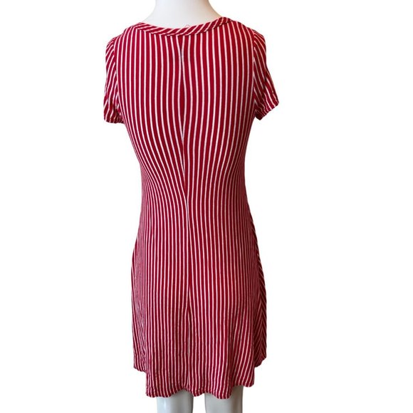 TMG Women Striped Mini Dress Cap Sleeve Stretch Round Neck Knitted Red White S - Picture 2 of 7